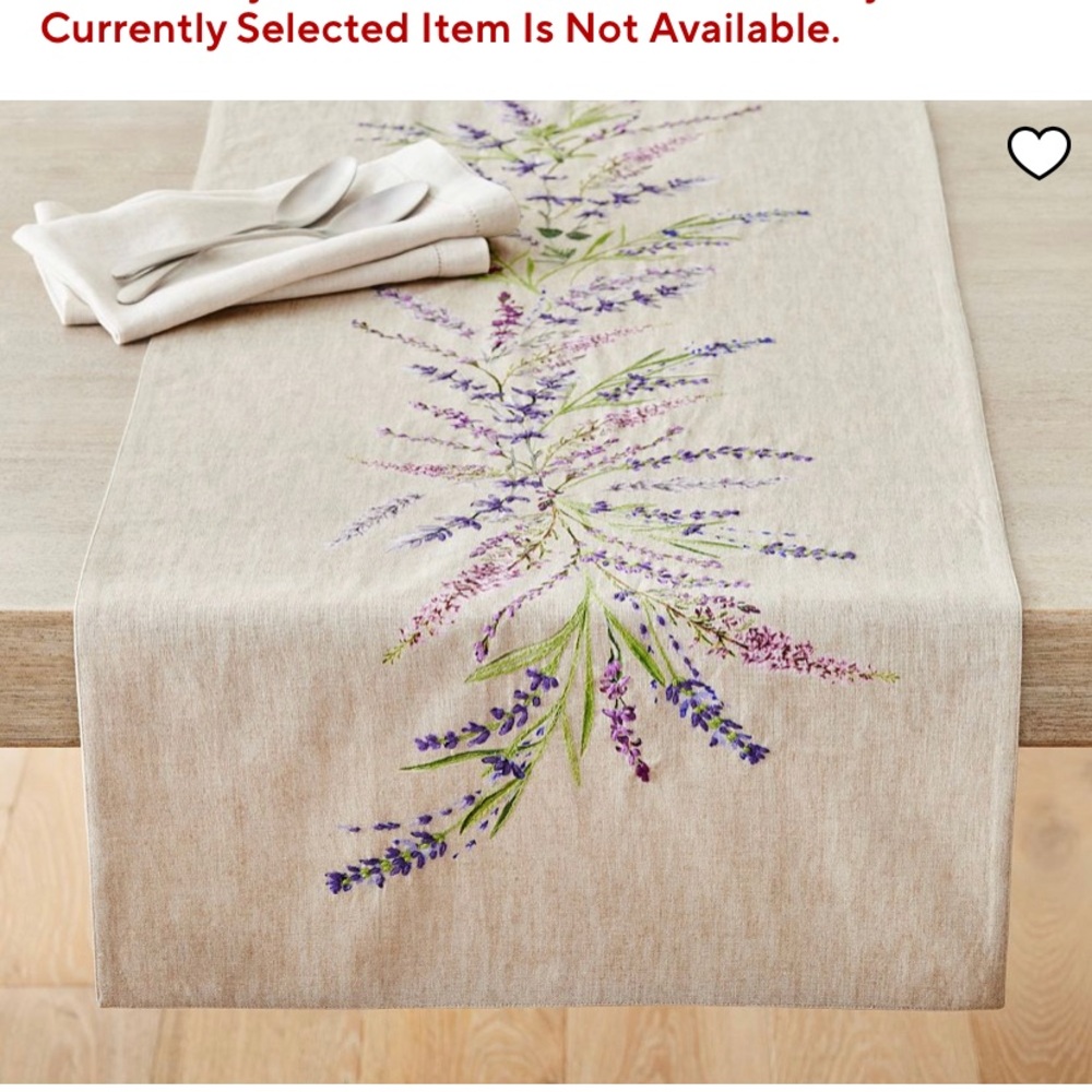Pottery Barn Lavender Embroidered Table Runner